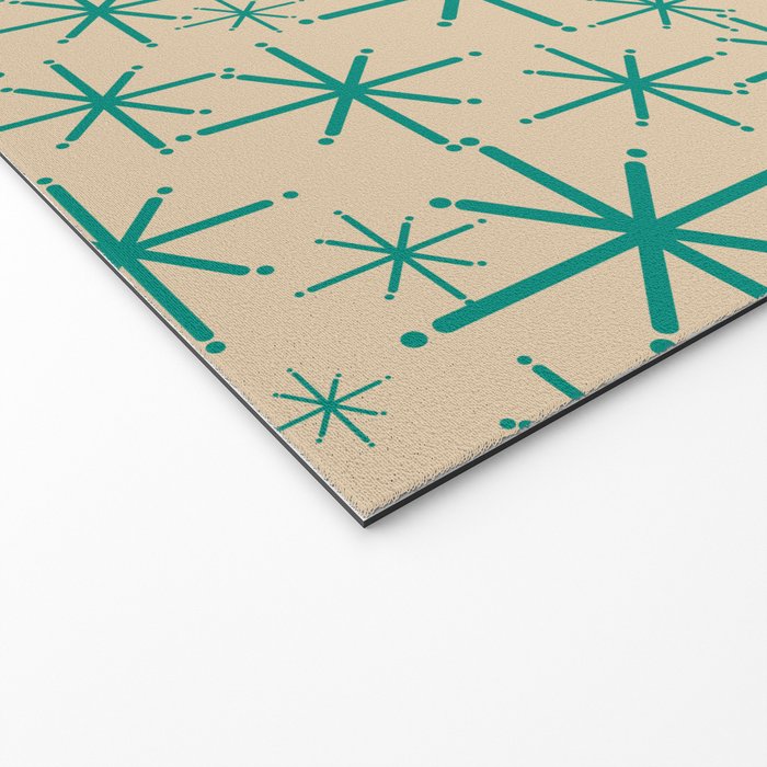 Stella 2 - Atomic Age Starbursts - Midcentury Modern Pattern in Turquoise Teal and Mid Mod Beige Welcome Mat Gallery Image 2
