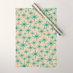 Stella 2 - Atomic Age Starbursts - Midcentury Modern Pattern in Turquoise Teal and Mid Mod Beige Wrapping Paper Gallery Image 1