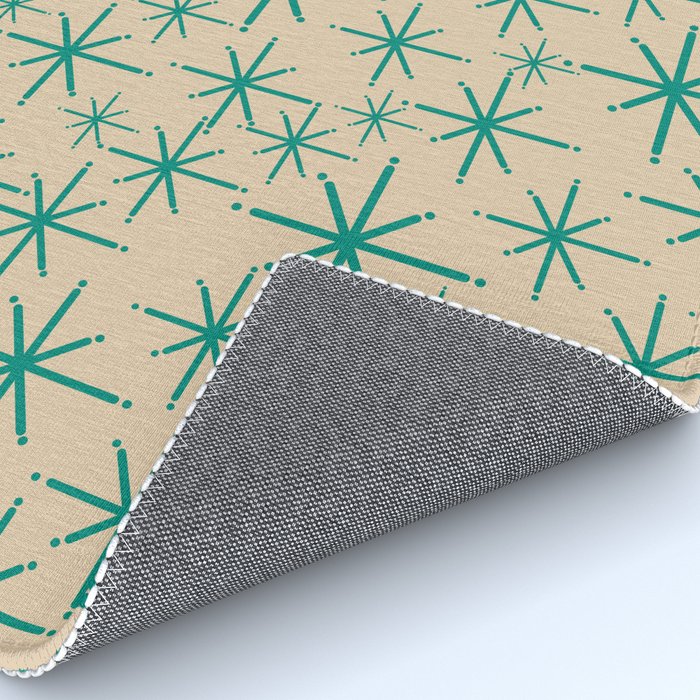 Stella 2 - Atomic Age Starbursts - Midcentury Modern Pattern in Turquoise Teal and Mid Mod Beige Rug Gallery Image 4