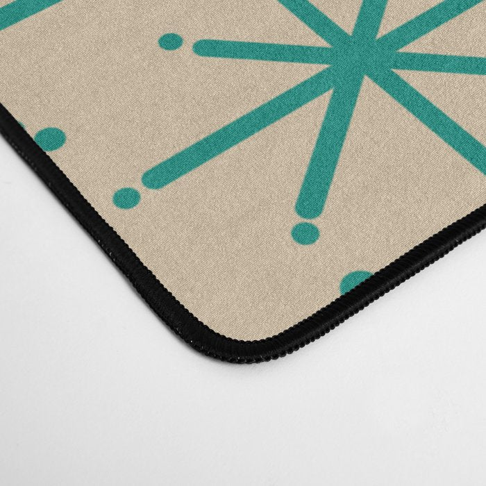 Stella 2 - Atomic Age Starbursts - Midcentury Modern Pattern in Turquoise Teal and Mid Mod Beige Desk Mat Gallery Image 4