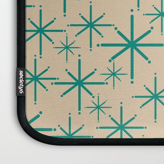 Stella 2 - Atomic Age Starbursts - Midcentury Modern Pattern in Turquoise Teal and Mid Mod Beige Laptop Sleeve Gallery Image 3