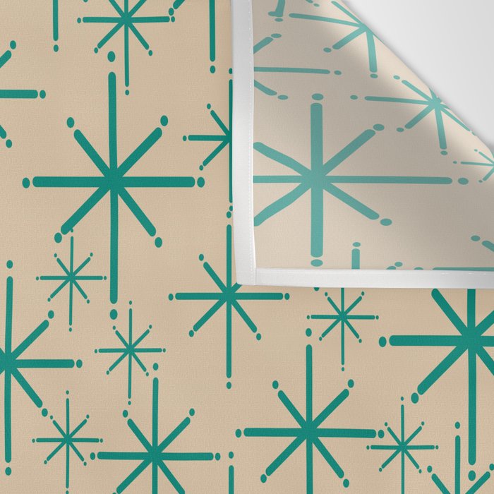 Stella 2 - Atomic Age Starbursts - Midcentury Modern Pattern in Turquoise Teal and Mid Mod Beige Wall Tapestry Gallery Image 3