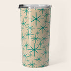 Stella 2 - Atomic Age Starbursts - Midcentury Modern Pattern in Turquoise Teal and Mid Mod Beige Travel Mug Gallery Image 3