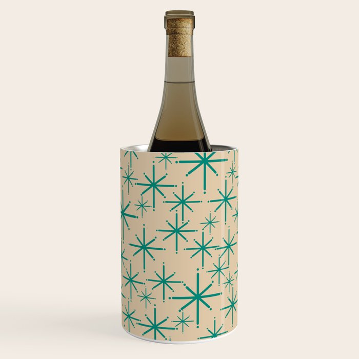 Stella 2 - Atomic Age Starbursts - Midcentury Modern Pattern in Turquoise Teal and Mid Mod Beige Wine Chiller Gallery Image 2