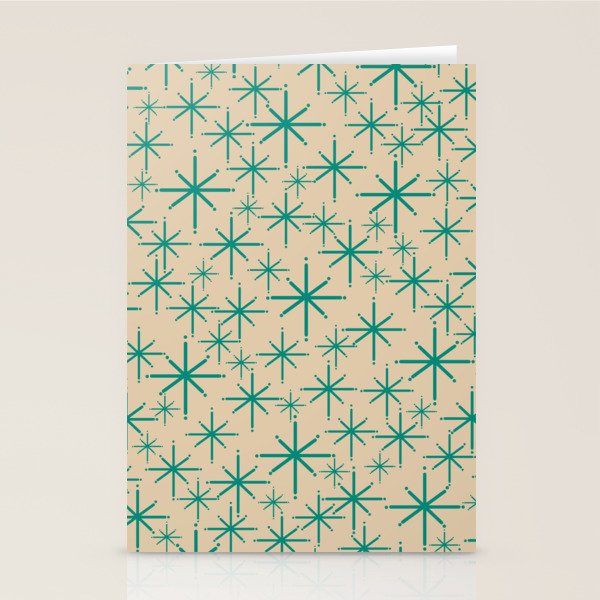 Stella 2 - Atomic Age Starbursts - Midcentury Modern Pattern in Turquoise Teal and Mid Mod Beige Stationery Card Gallery Image 2