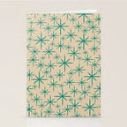 Stella 2 - Atomic Age Starbursts - Midcentury Modern Pattern in Turquoise Teal and Mid Mod Beige Stationery Card Gallery Image 2