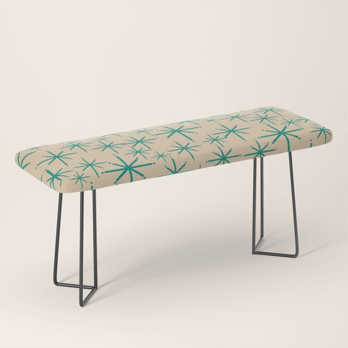 Stella 2 - Atomic Age Starbursts - Midcentury Modern Pattern in Turquoise Teal and Mid Mod Beige Bench Gallery Image 1