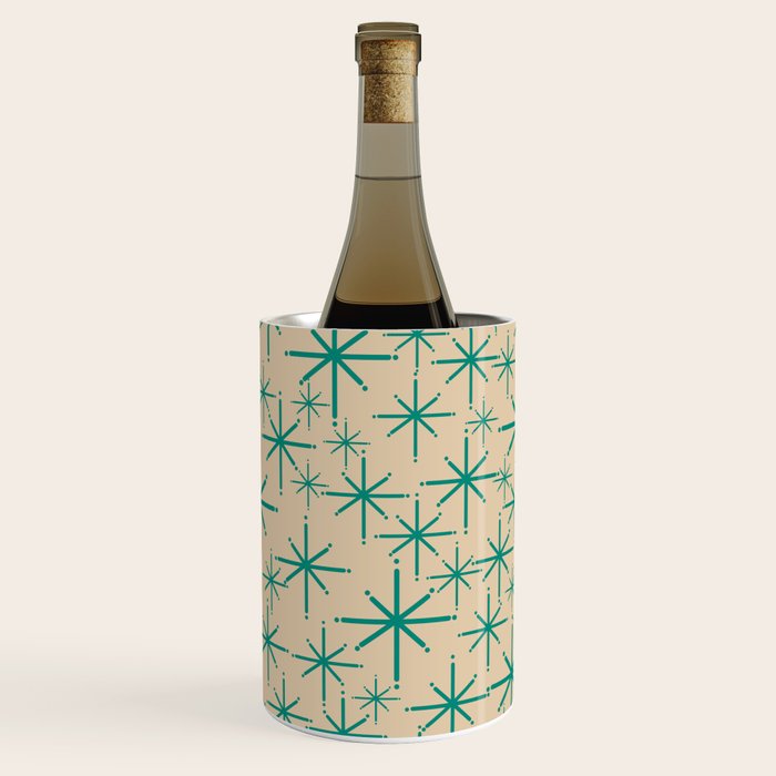Stella 2 - Atomic Age Starbursts - Midcentury Modern Pattern in Turquoise Teal and Mid Mod Beige Wine Chiller Gallery Image 3