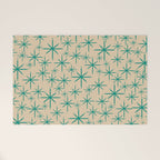 Stella 2 - Atomic Age Starbursts - Midcentury Modern Pattern in Turquoise Teal and Mid Mod Beige Welcome Mat Gallery Image 1