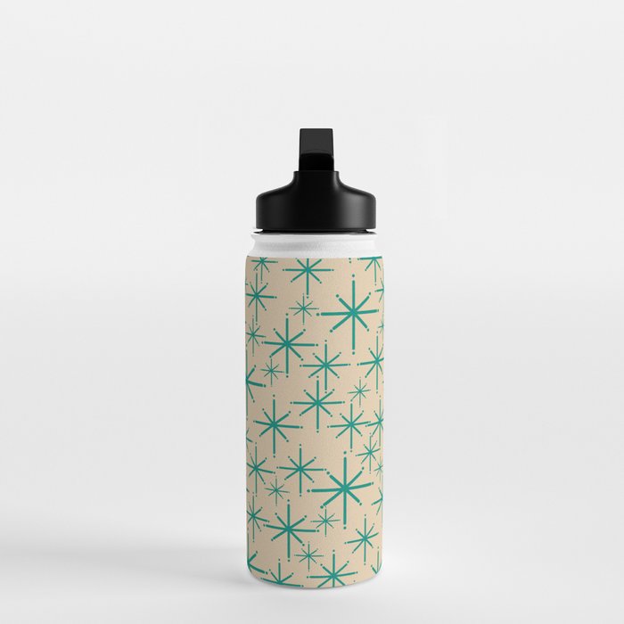 Stella 2 - Atomic Age Starbursts - Midcentury Modern Pattern in Turquoise Teal and Mid Mod Beige Water Bottle Gallery Image 3