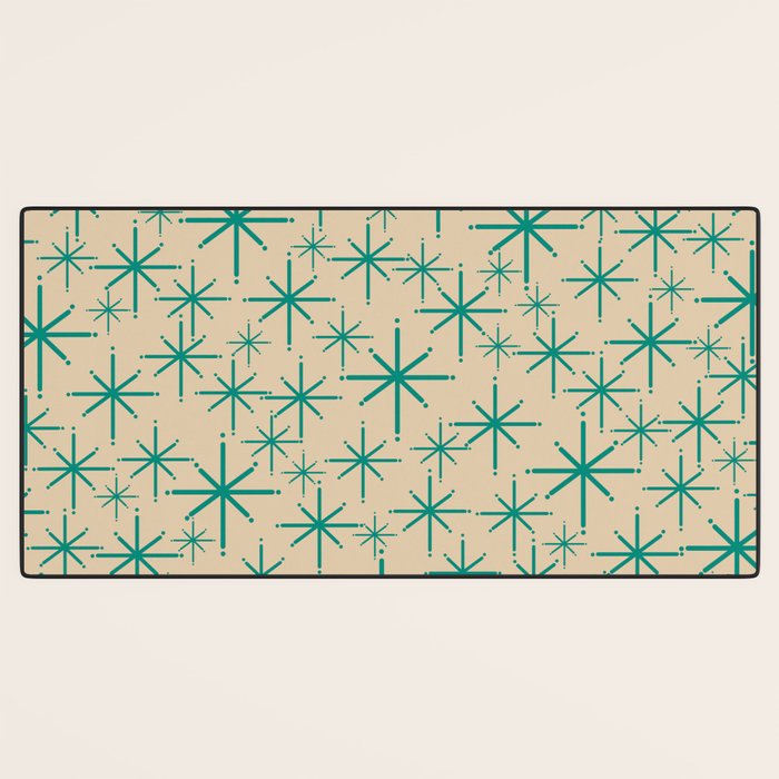 Stella 2 - Atomic Age Starbursts - Midcentury Modern Pattern in Turquoise Teal and Mid Mod Beige Desk Mat Gallery Image 3