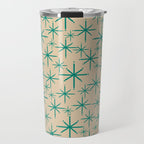 Stella 2 - Atomic Age Starbursts - Midcentury Modern Pattern in Turquoise Teal and Mid Mod Beige Travel Mug Gallery Image 1