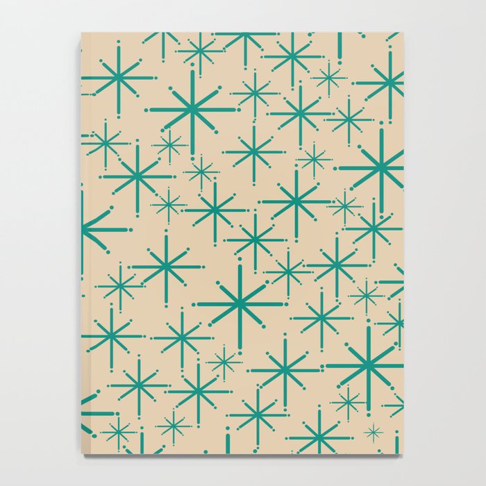 Stella 2 - Atomic Age Starbursts - Midcentury Modern Pattern in Turquoise Teal and Mid Mod Beige Notebook Gallery Image 4