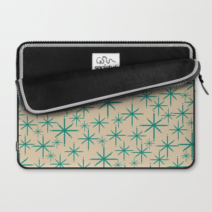 Stella 2 - Atomic Age Starbursts - Midcentury Modern Pattern in Turquoise Teal and Mid Mod Beige Laptop Sleeve Gallery Image 2