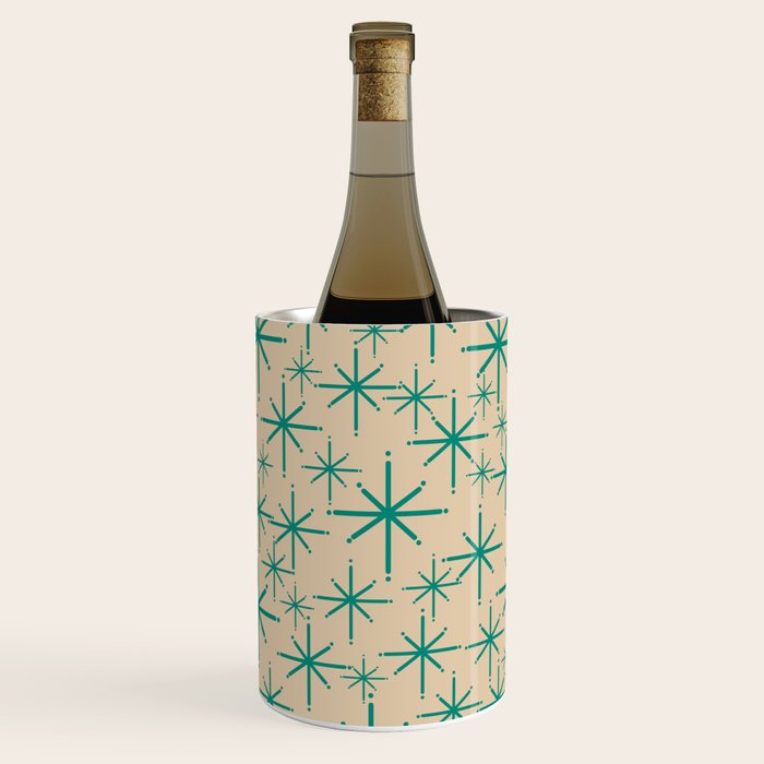 Stella 2 - Atomic Age Starbursts - Midcentury Modern Pattern in Turquoise Teal and Mid Mod Beige Wine Chiller Gallery Image 1
