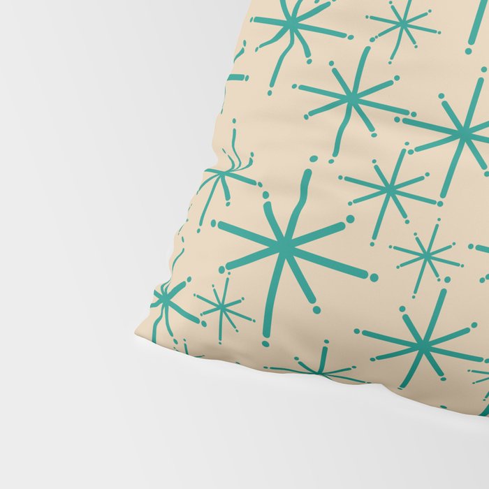 Stella 2 - Atomic Age Starbursts - Midcentury Modern Pattern in Turquoise Teal and Mid Mod Beige Pillow Sham Gallery Image 4
