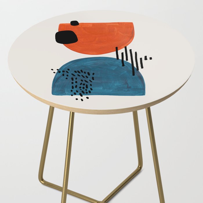 Burnt Orange Jewel Teal Blue Mid Century Modern Funky Colorful Shapes Patterns by Ejaaz Haniff Side Table Gallery Image 2