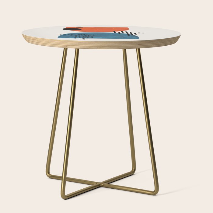 Burnt Orange Jewel Teal Blue Mid Century Modern Funky Colorful Shapes Patterns by Ejaaz Haniff Side Table Gallery Image 1