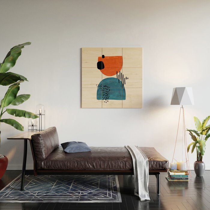 Burnt Orange Jewel Teal Blue Mid Century Modern Funky Colorful Shapes Patterns by Ejaaz Haniff Wood Wall Art Gallery Image 2