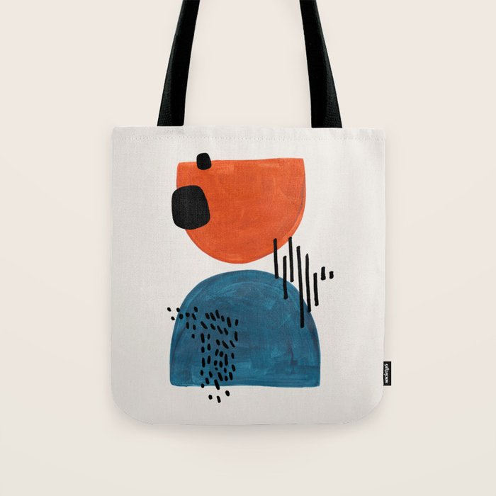 Burnt Orange Jewel Teal Blue Mid Century Modern Funky Colorful Shapes Patterns by Ejaaz Haniff Tote Bag Gallery Image 1
