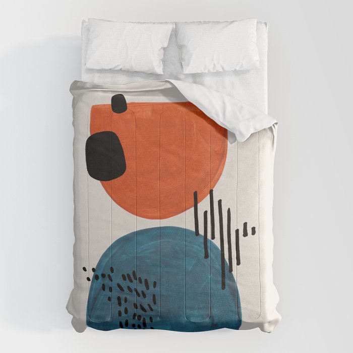 Burnt Orange Jewel Teal Blue Mid Century Modern Funky Colorful Shapes Patterns by Ejaaz Haniff Comforter Gallery Image 6