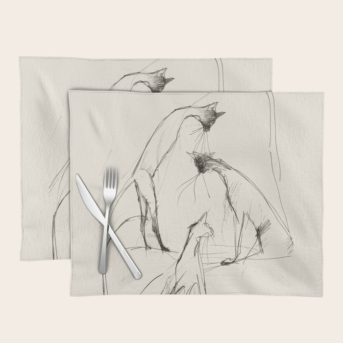 Modern Cat Sketch Placemat Gallery Image 1