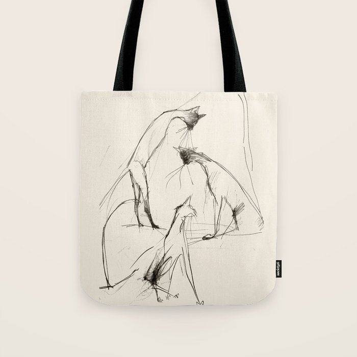 Modern Cat Sketch Tote Bag Gallery Image 1