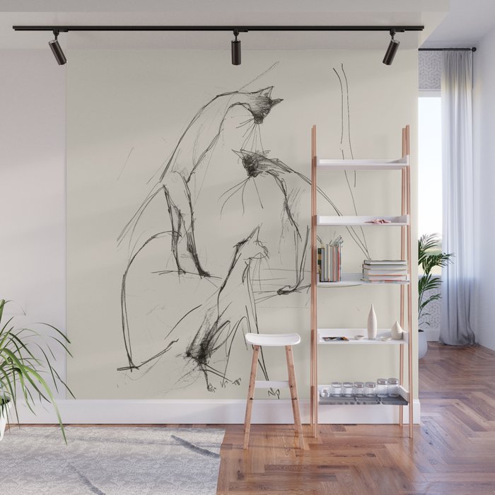 Modern Cat Sketch Wall Mural Gallery Image 1