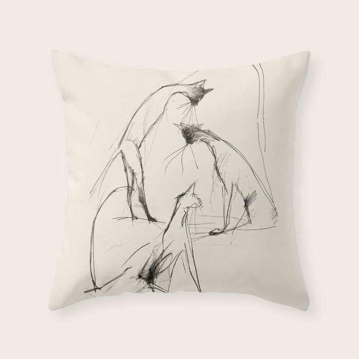 Modern Cat Sketch Throw Pillow Gallery Image 6