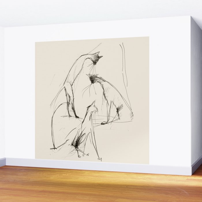 Modern Cat Sketch Wall Mural Gallery Image 2