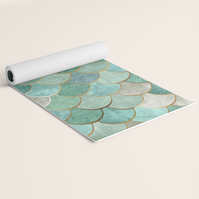 Moroccan Mermaid Fish Scale Pattern, Green and Gold Yoga Mat Gallery Image 2