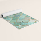 Moroccan Mermaid Fish Scale Pattern, Green and Gold Yoga Mat Gallery Image 2