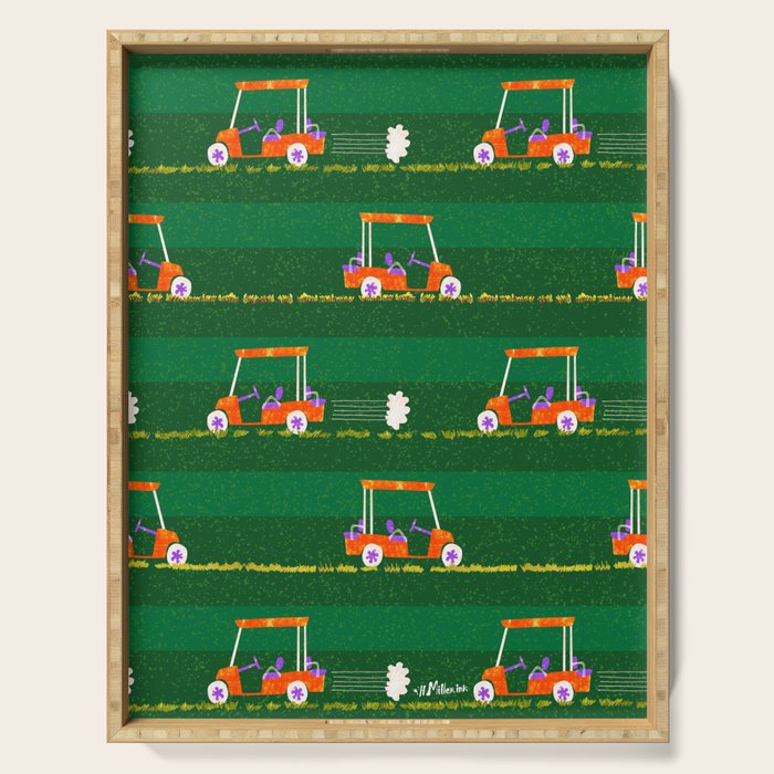 Retro Golf Cart Rides in Emerald Green & Orange Serving Tray Gallery Image 1