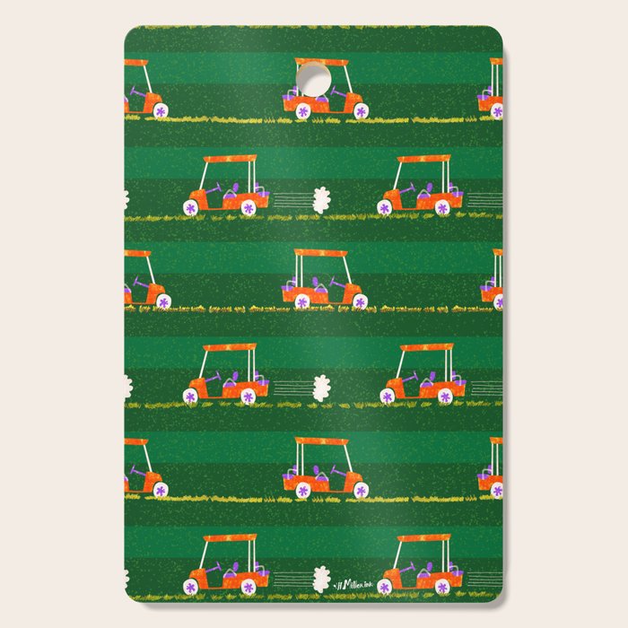 Retro Golf Cart Rides in Emerald Green & Orange Cutting Board Gallery Image 1