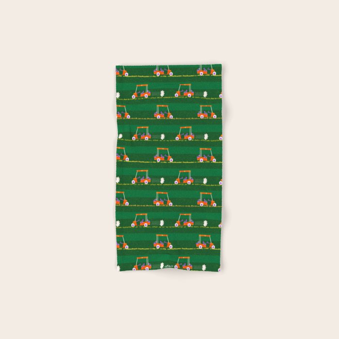 Retro Golf Cart Rides in Emerald Green & Orange Bath Towel Gallery Image 1