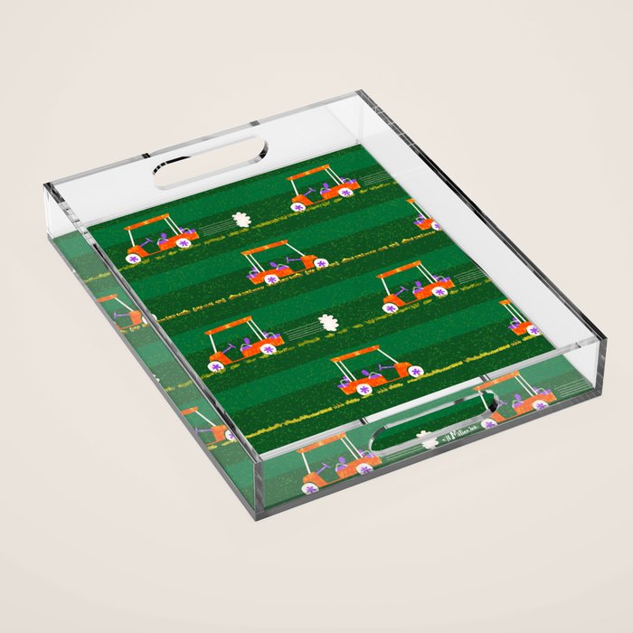 Retro Golf Cart Rides in Emerald Green & Orange Acrylic Tray Gallery Image 1