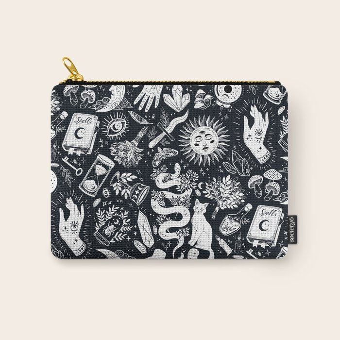 Witchy Things In Black And White Carry All Pouch Gallery Image 1
