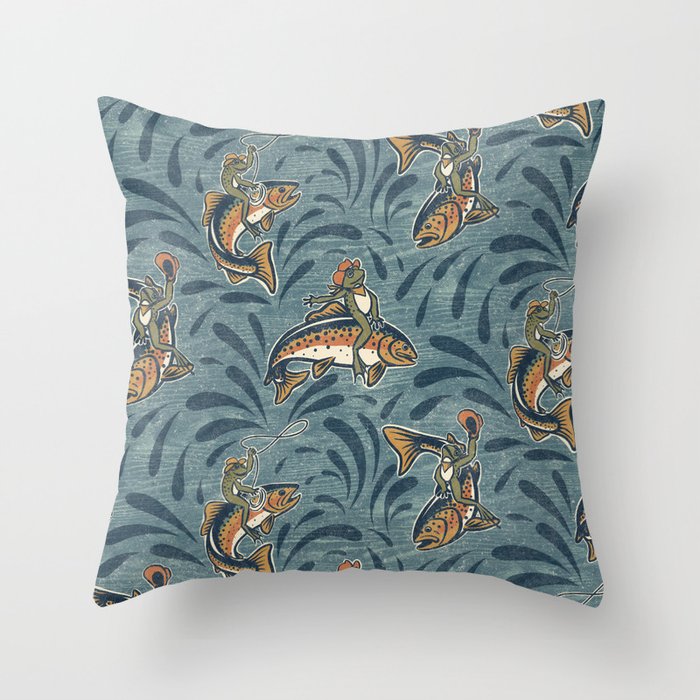 Rodeo Frogs - Blue Throw Pillow Gallery Image 6