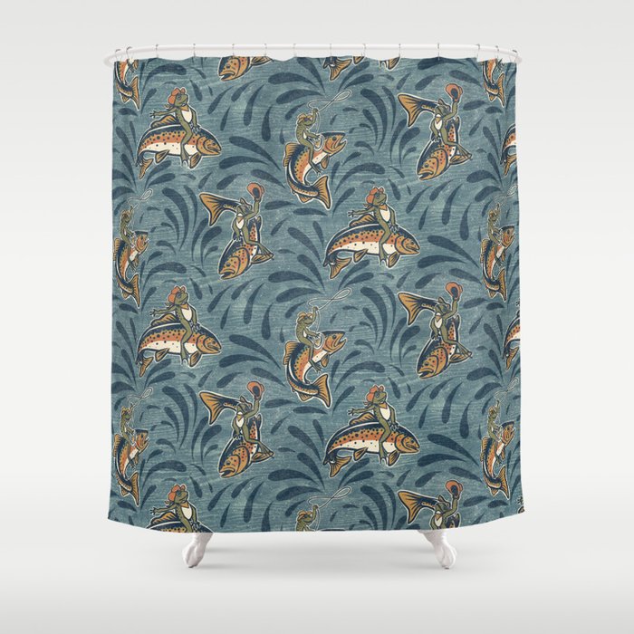 Rodeo Frogs - Blue Shower Curtain