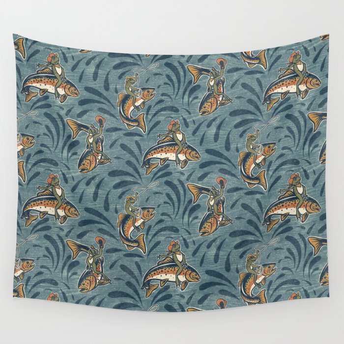 Rodeo Frogs - Blue Wall Tapestry Gallery Image 4