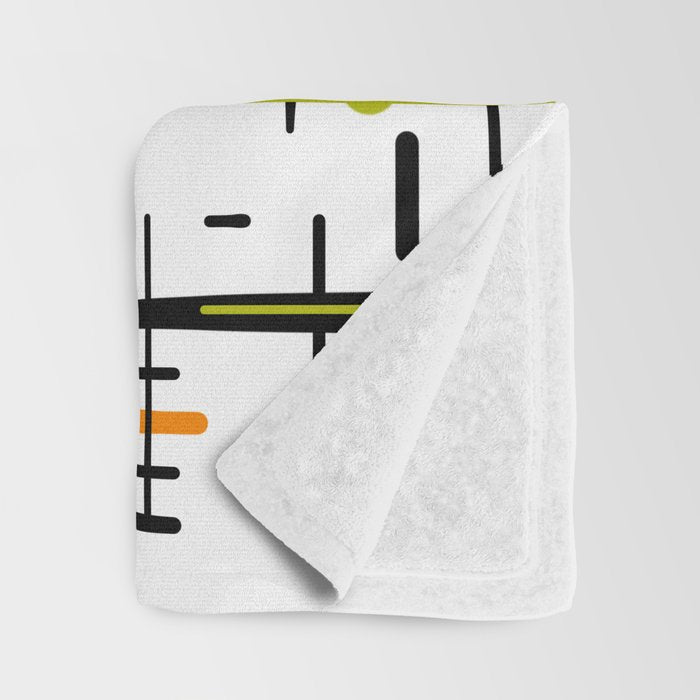  Mid-Century Modern Kinetikos Pattern in Black, Lime Green, Orange, and White Throw Blanket Gallery Image 3