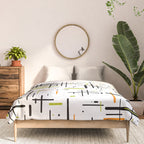 Mid-Century Modern Kinetikos Pattern in Black, Lime Green, Orange, and White Comforter Gallery Image 3