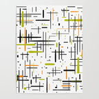  Mid-Century Modern Kinetikos Pattern in Black, Lime Green, Orange, and White Poster Gallery Image 4