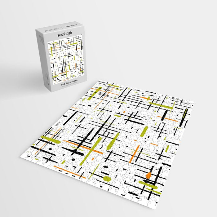  Mid-Century Modern Kinetikos Pattern in Black, Lime Green, Orange, and White Jigsaw Puzzle Gallery Image 2