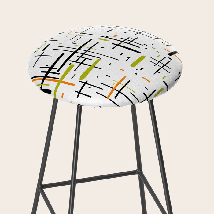  Mid-Century Modern Kinetikos Pattern in Black, Lime Green, Orange, and White Stool Gallery Image 2