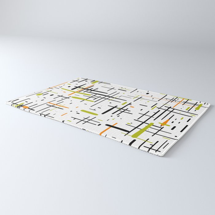  Mid-Century Modern Kinetikos Pattern in Black, Lime Green, Orange, and White Rug Gallery Image 3