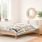  Mid-Century Modern Kinetikos Pattern in Black, Lime Green, Orange, and White Duvet Cover Gallery Image 2