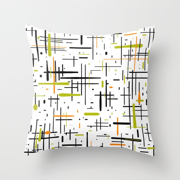  Mid-Century Modern Kinetikos Pattern in Black, Lime Green, Orange, and White Throw Pillow Gallery Image 6
