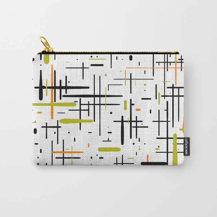  Mid-Century Modern Kinetikos Pattern in Black, Lime Green, Orange, and White Carry All Pouch Gallery Image 1