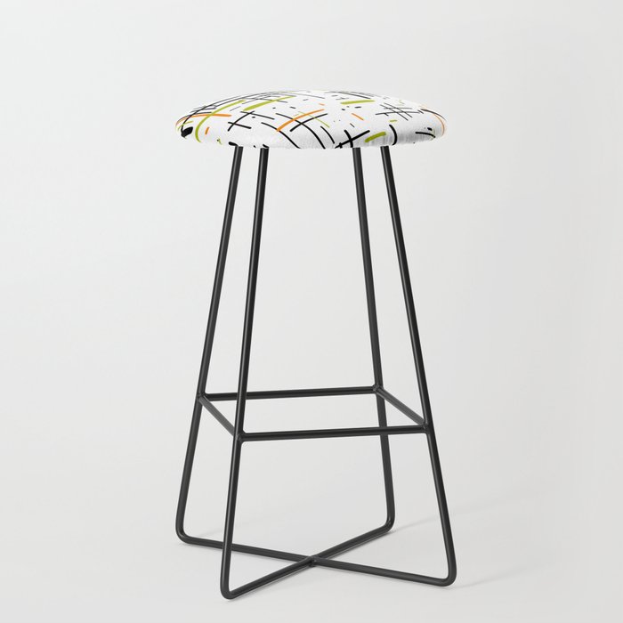  Mid-Century Modern Kinetikos Pattern in Black, Lime Green, Orange, and White Stool Gallery Image 1